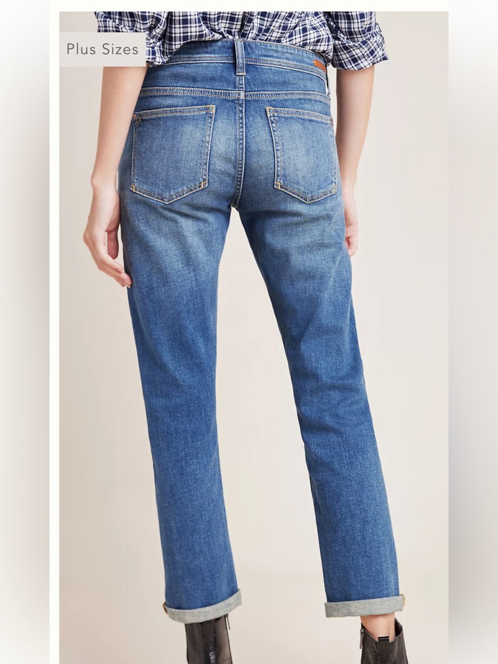 Pilcro Blue Boyfriend Jeans with Floral Patchwork Knees - Picture 5 of 8